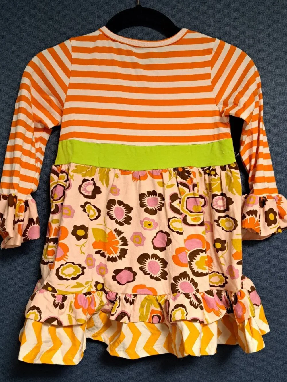 CUTE FALL HALLOWEEN STRIPED PRINT GIRLS TUNIC TOP SIZE 120 5/6 W RUFFLES SOFT